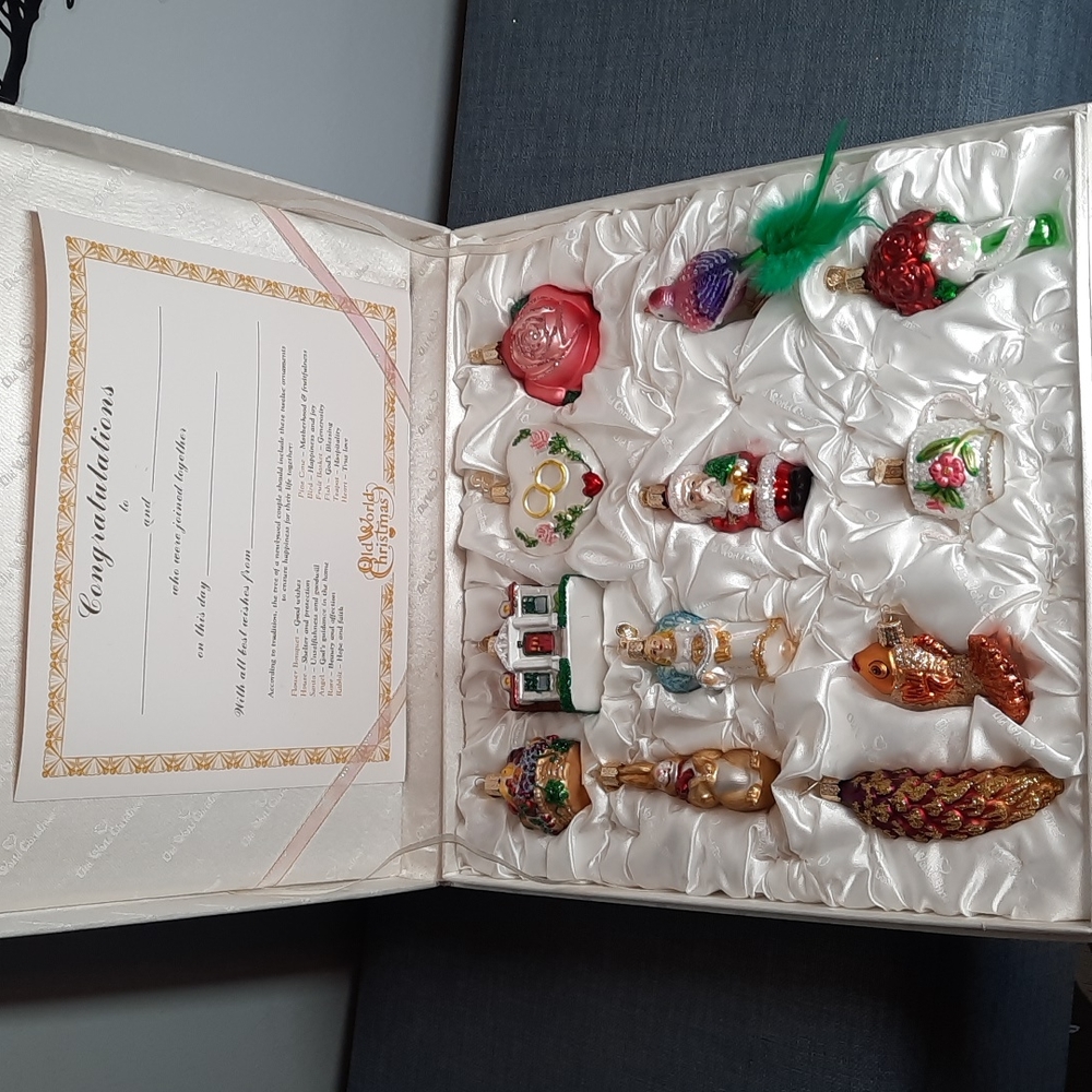 Wedding Theme Gift Set 12 Glass Ornaments Old World Christmas Original Box NIB